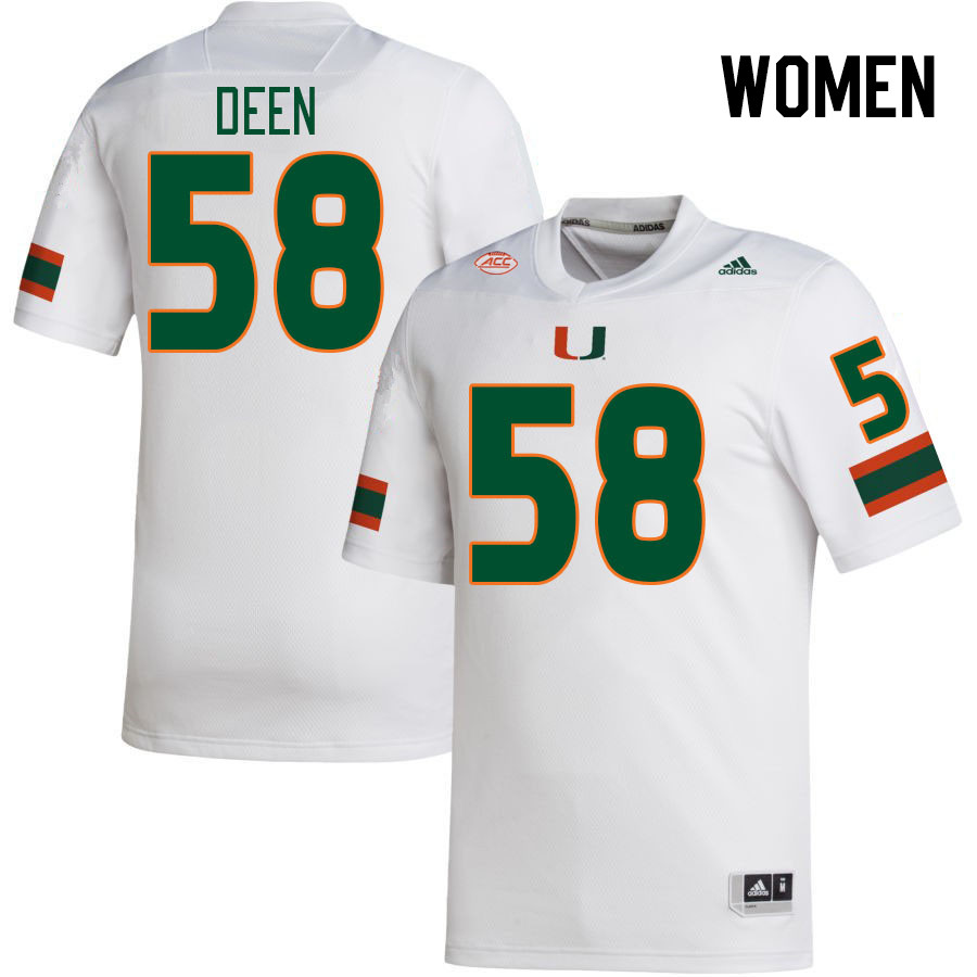 Women #58 Branson Deen Miami Hurricanes College Football Jerseys Stitched Sale-White - Click Image to Close
